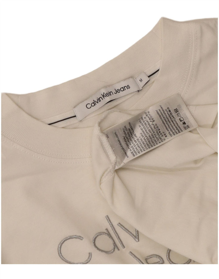 Calvin Klein Jeans Womens Crop Graphic T-Shirt Top UK 14 Medium White