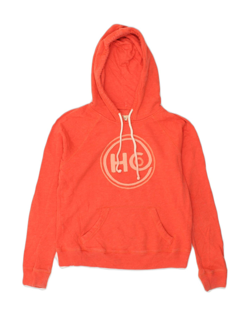 HOLLISTER Womens Graphic Hoodie Jumper UK 14 Medium Orange Cotton | Vintage Hollister | Thrift | Second-Hand Hollister | Used Clothing | Messina Hembry 