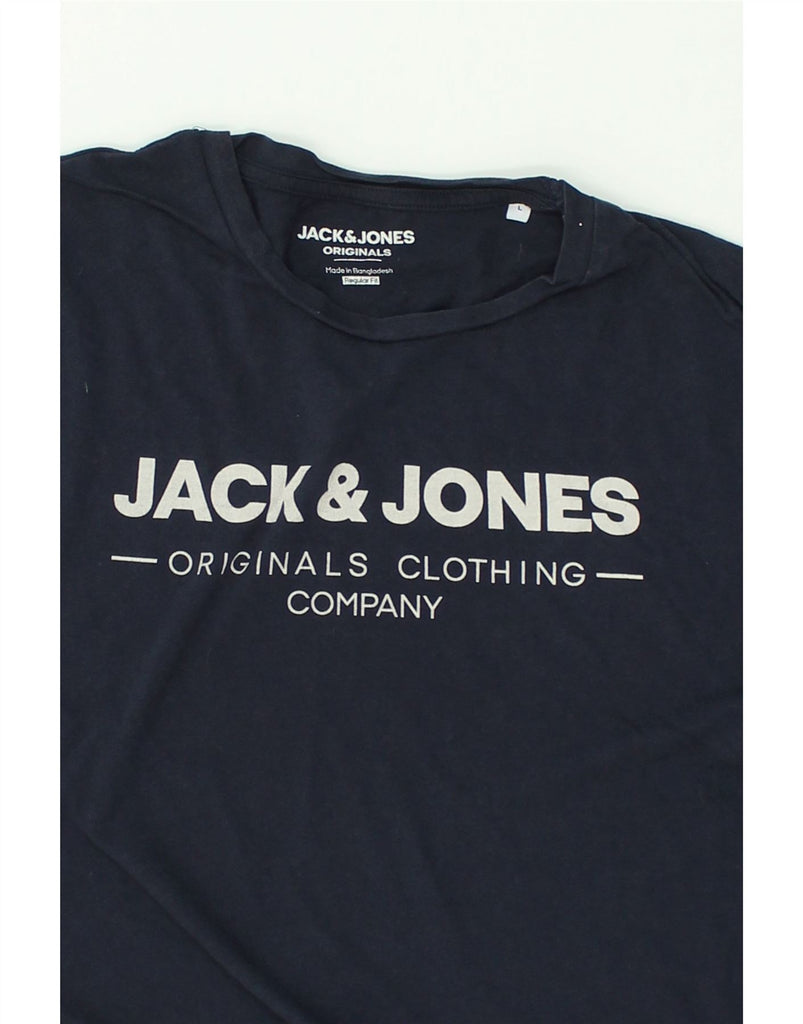 JACK & JONES Mens Regular Fit Graphic T-Shirt Top Large Navy Blue Cotton | Vintage Jack & Jones | Thrift | Second-Hand Jack & Jones | Used Clothing | Messina Hembry 