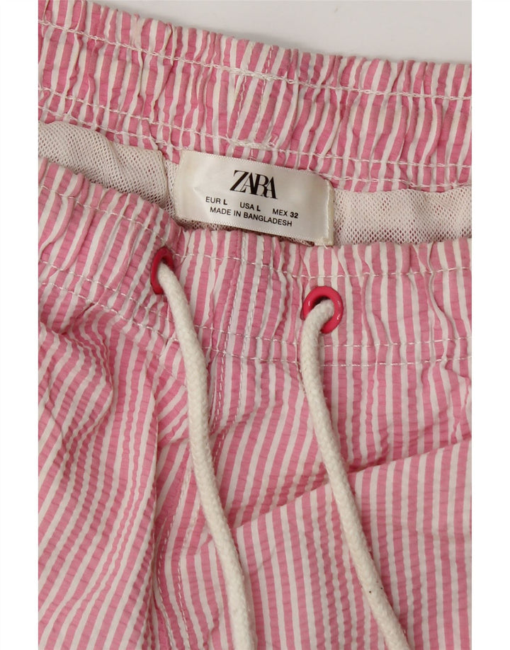 Zara Mens Swimming Shorts Large W34 Pink Striped