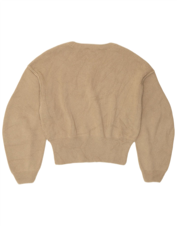 Zara Womens Loose Fit Crew Neck Jumper Sweater UK 14 Medium Beige Polyester
