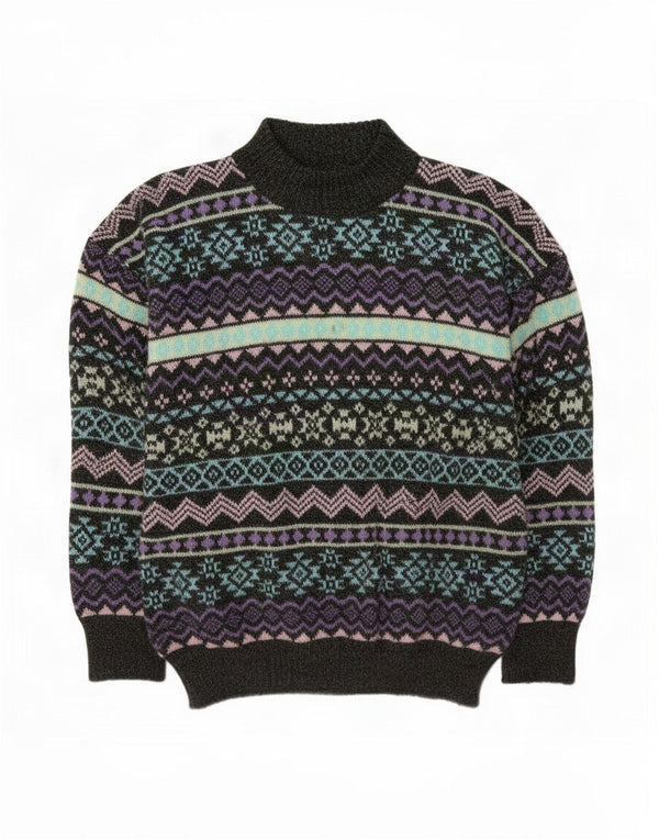 Vintage Womens Turtle Neck Jumper Sweater UK 14 Medium Grey Fair Isle