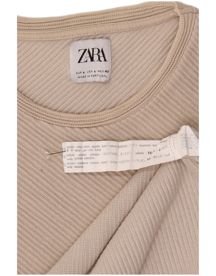 Zara Mens Top Long Sleeve Large Beige Cotton