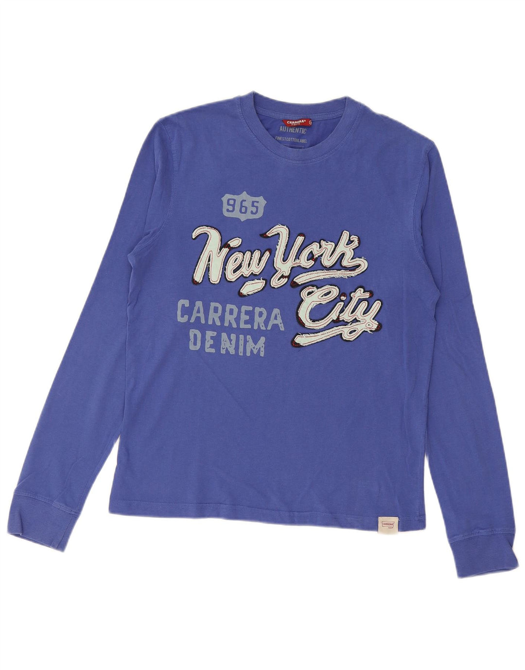 CARRERA Mens New York City Graphic Top Long Sleeve Small Blue Cotton