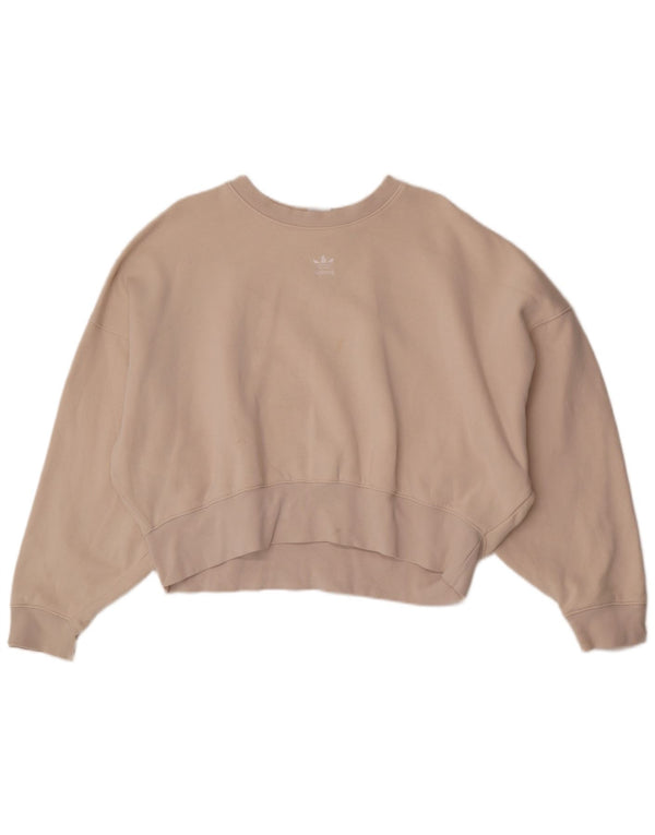 Adidas Womens Crop Oversized Sweatshirt Jumper UK 10 Small Off White Cotton
