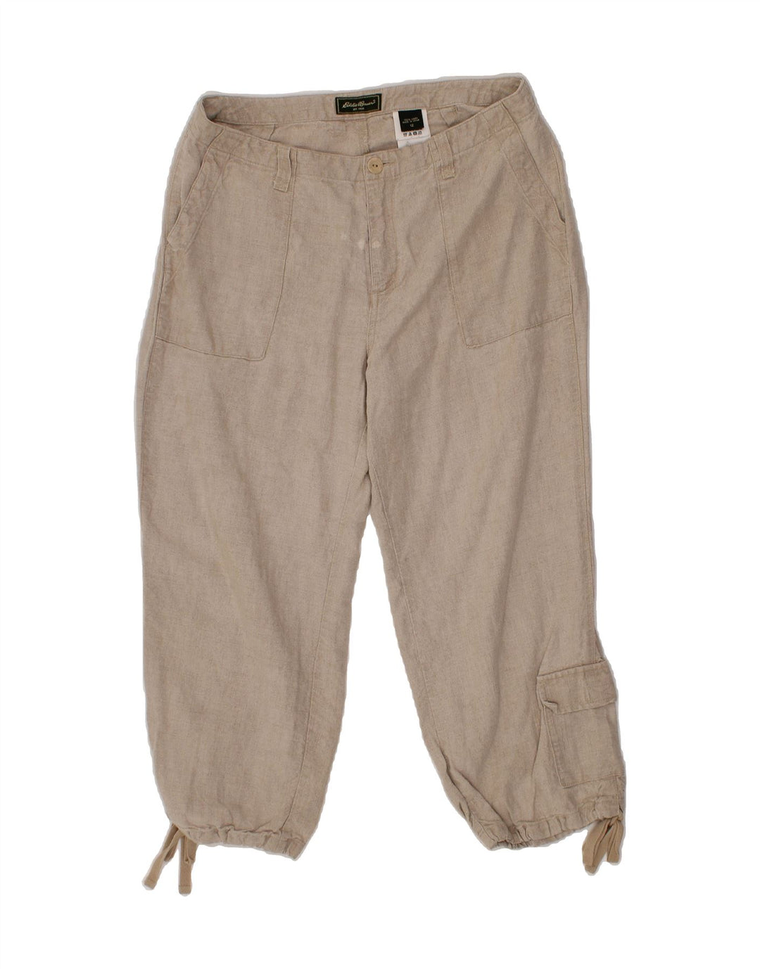 EDDIE BAUER Womens Cargo Trousers US 12 Large W32 L24 Beige Linen Vintage Eddie Bauer and Second-Hand Eddie Bauer from Messina Hembry 