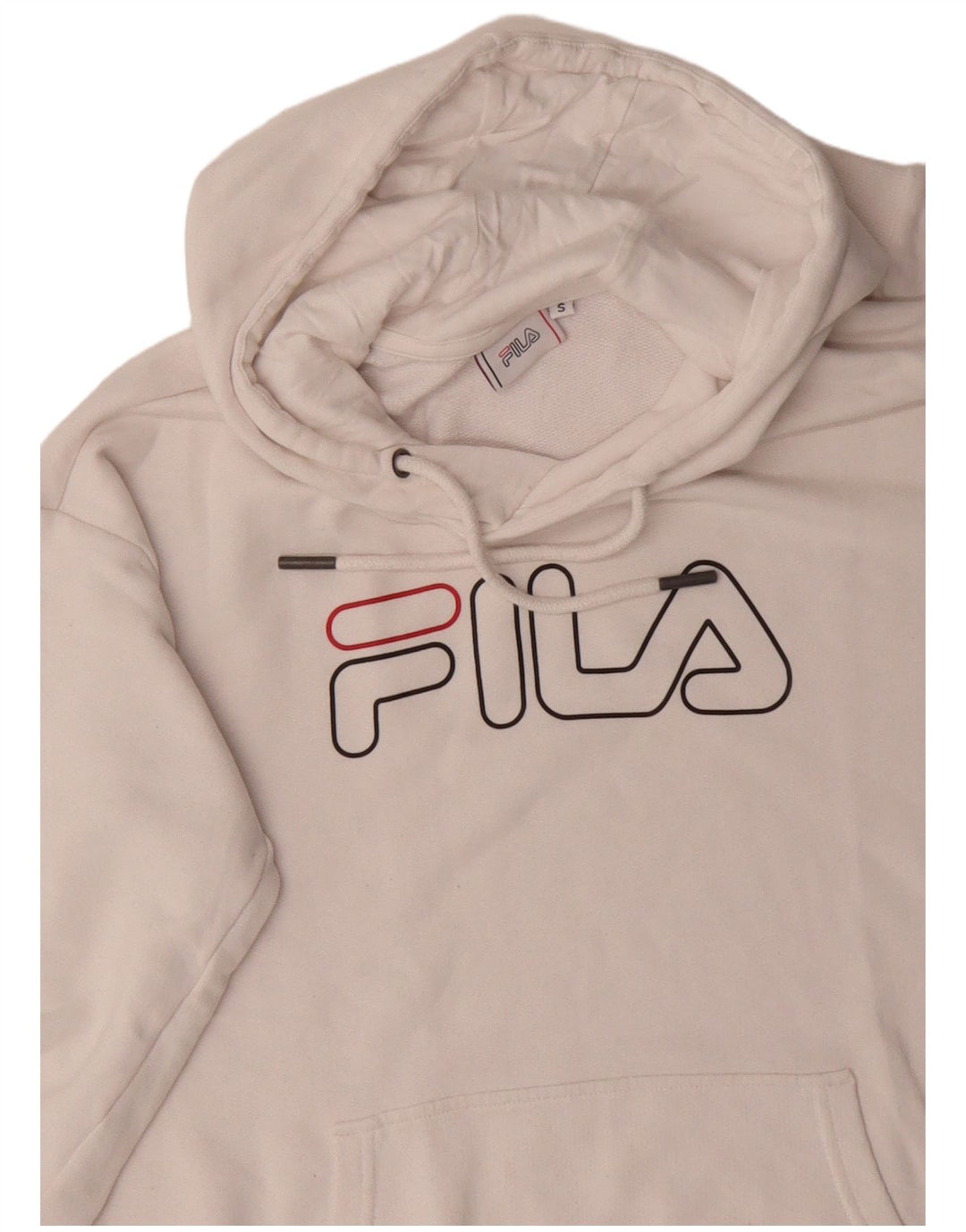 Fila Womens Graphic Oversized Hoodie Jumper UK 10 Small White Cotton