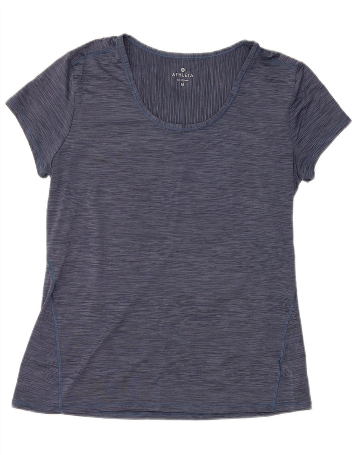 ATHLETA Womens T-Shirt Top UK 12 Medium Navy Blue Flecked Polyester