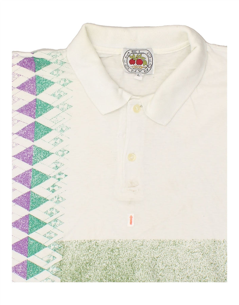 VINTAGE Mens Polo Shirt Large White Colourblock Cotton Vintage Vintage and Second-Hand Vintage from Messina Hembry 