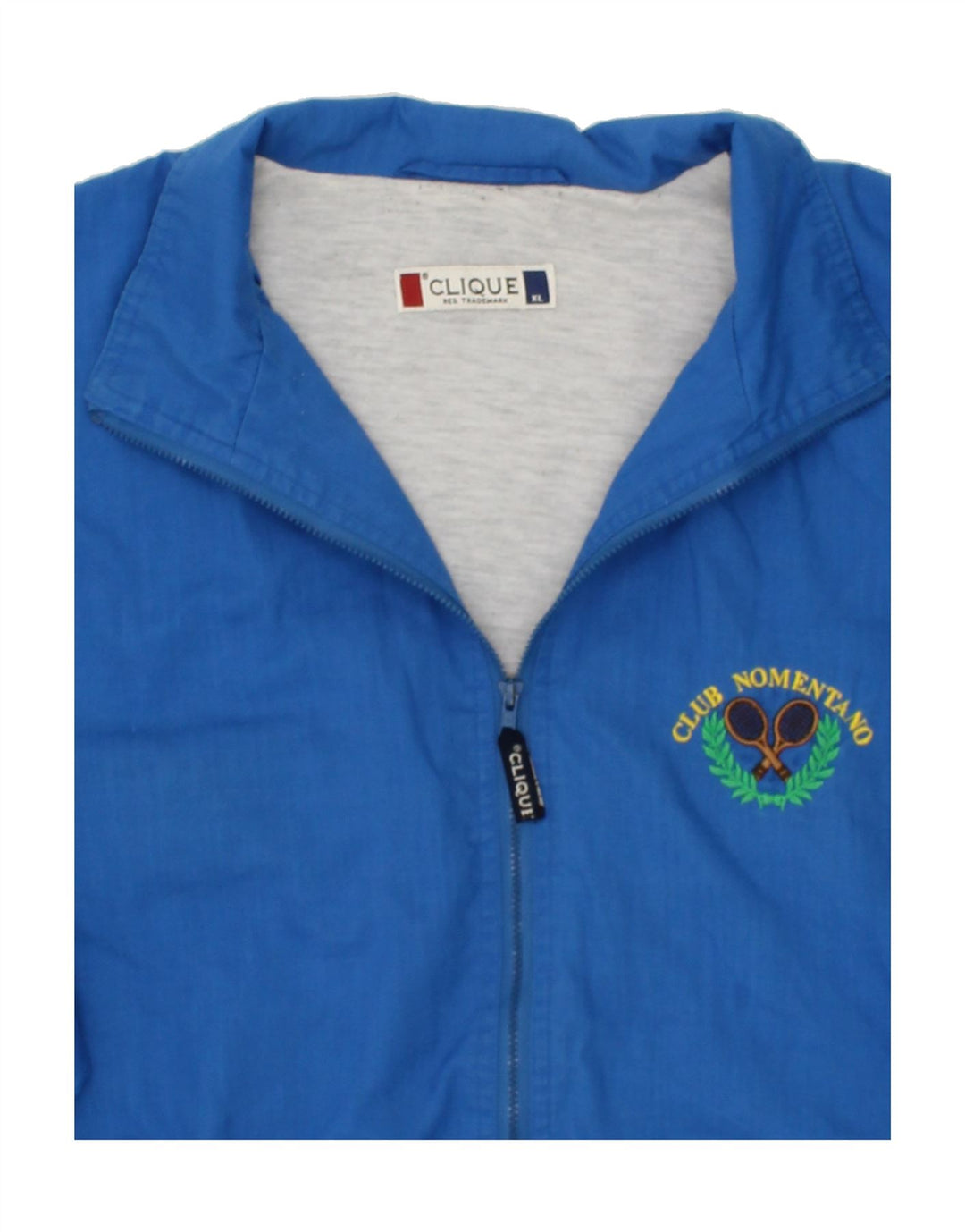 CLIQUE Mens Graphic Bomber Jacket UK 42 XL Blue Cotton Vintage Clique and Second-Hand Clique from Messina Hembry 