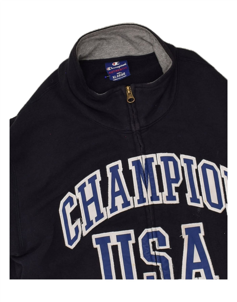 CHAMPION Mens Graphic Tracksuit Top Jacket XL Navy Blue Cotton | Vintage Champion | Thrift | Second-Hand Champion | Used Clothing | Messina Hembry 