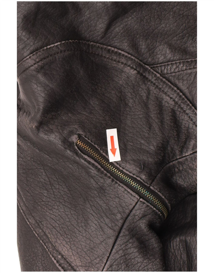 Vintage Womens Leather Jacket IT 52 2XL Black Leather