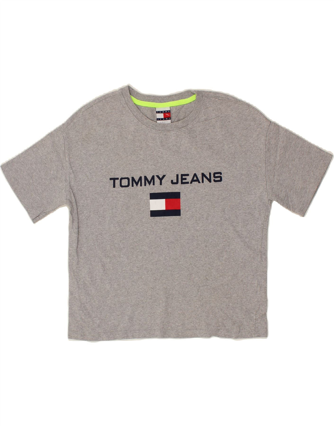 TOMMY HILFIGER Womens Oversized Graphic T-Shirt Top UK 10 Small Grey Vintage Tommy Hilfiger and Second-Hand Tommy Hilfiger from Messina Hembry 