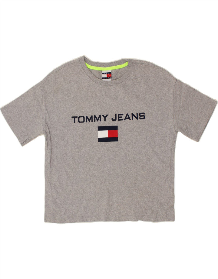 TOMMY HILFIGER Womens Oversized Graphic T-Shirt Top UK 10 Small Grey Vintage Tommy Hilfiger and Second-Hand Tommy Hilfiger from Messina Hembry 