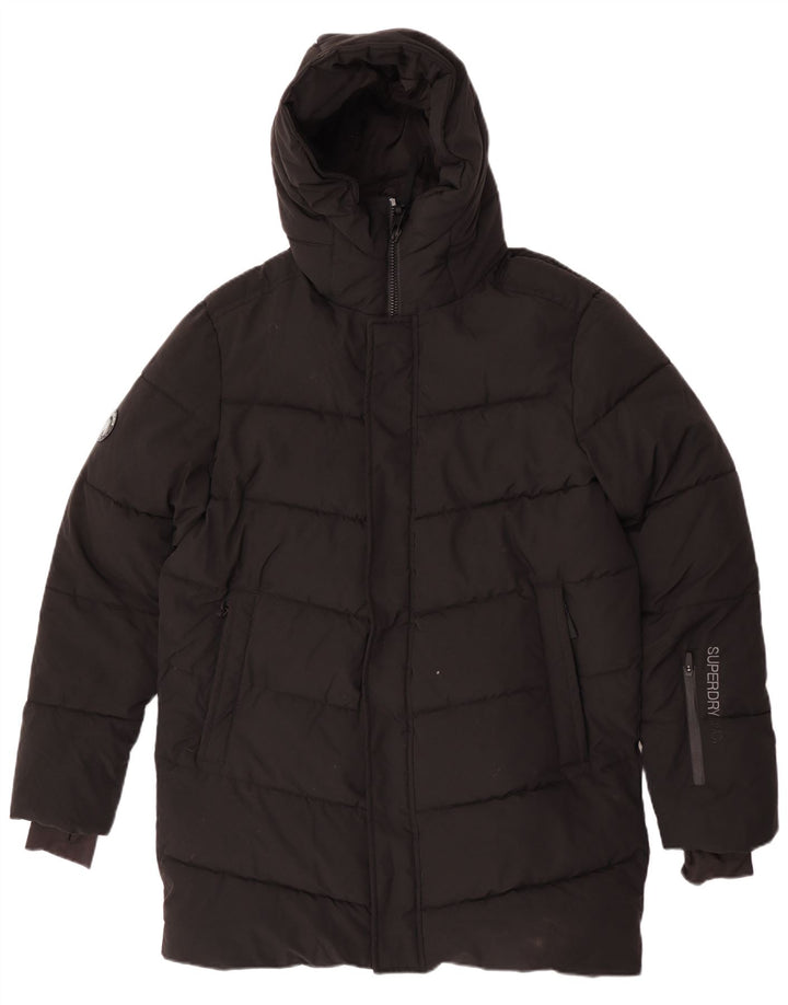 Superdry Womens Hooded Graphic Parka Jacket UK 14 Medium Black Winter