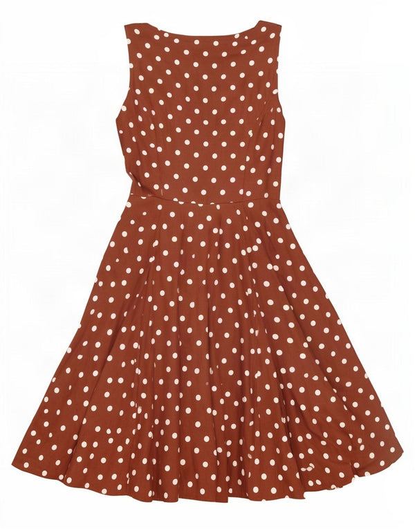 Hearts & Roses Womens Sleeveless Swing Dress UK 14 Large Brown Polka Dot