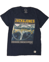 JACK & JONES Mens Graphic T-Shirt Top Large Navy Blue Cotton