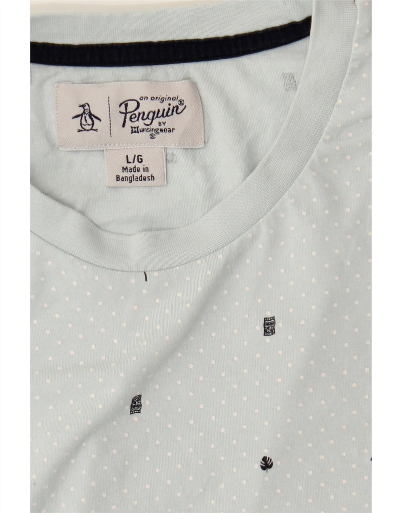 PENGUIN Mens T-Shirt Top Large Blue Spotted Cotton Vintage Penguin and Second-Hand Penguin from Messina Hembry 
