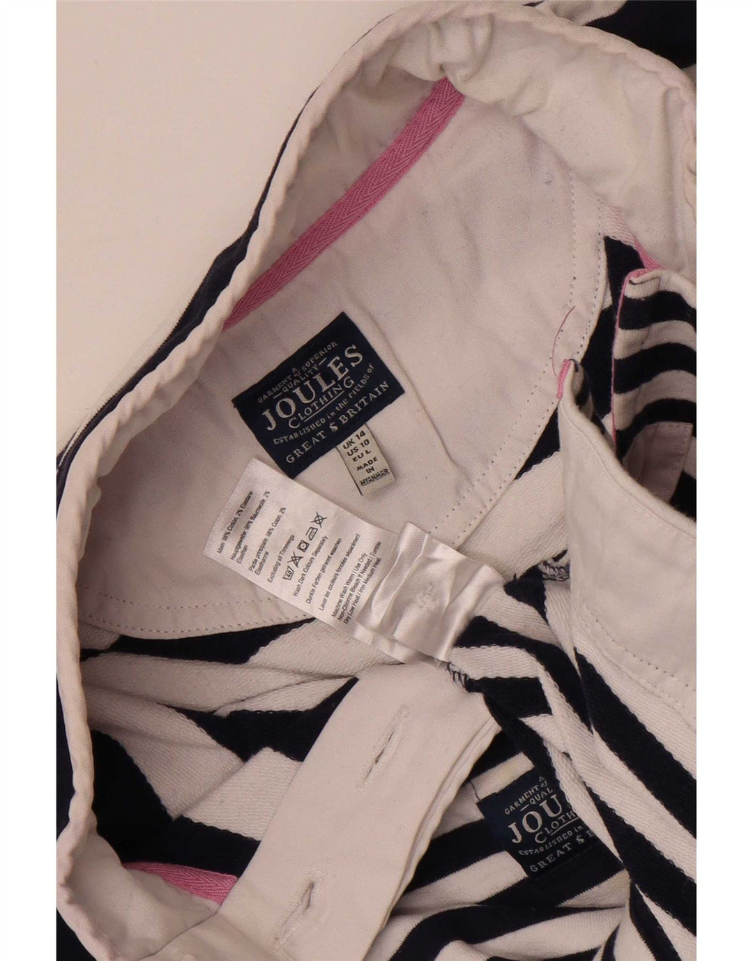 Joules Womens Button Neck Sweatshirt Jumper UK 14 Large Navy Blue Striped