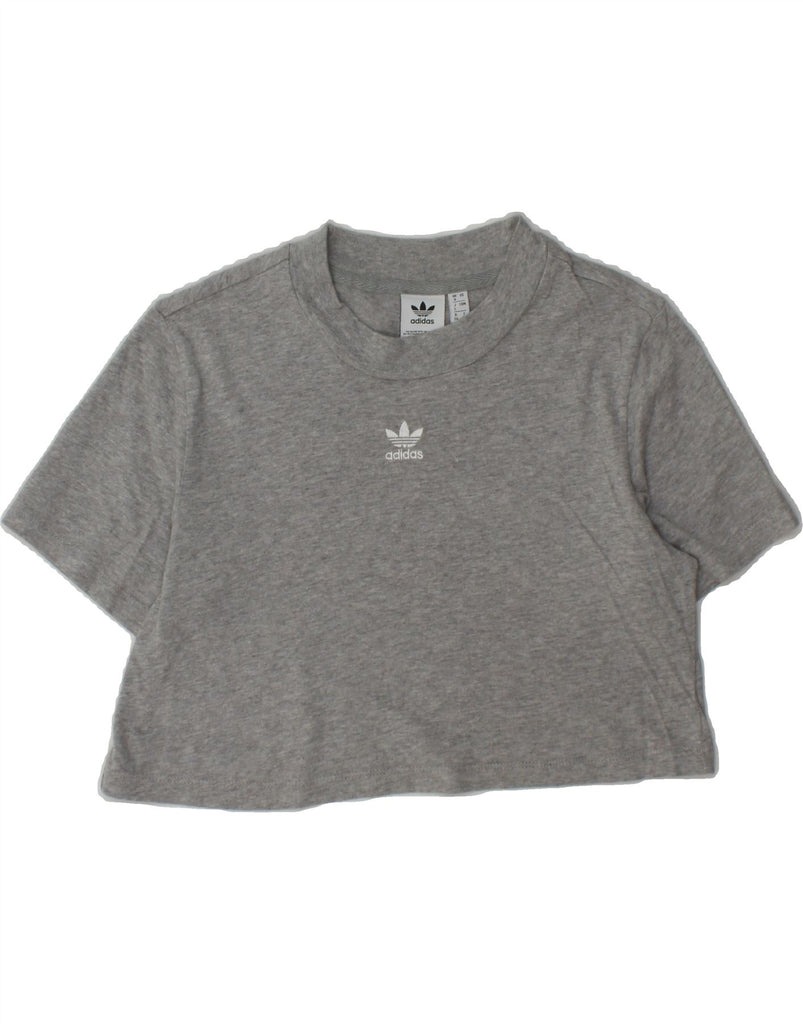 ADIDAS Womens Crop T-Shirt Top UK 8 Small Grey Cotton Vintage Adidas and Second-Hand Adidas from Messina Hembry 