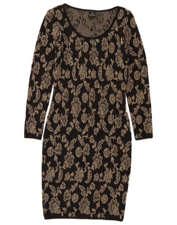 Madeleine Womens Long Sleeve Bodycon Dress UK 8 Small Black Floral Wool