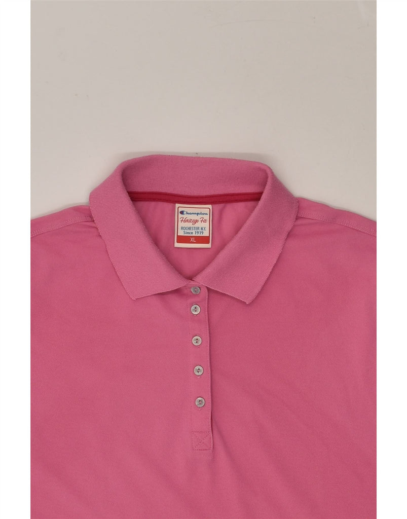 CHAMPION Womens Heritage Fit Polo Shirt UK 18 XL Pink | Vintage Champion | Thrift | Second-Hand Champion | Used Clothing | Messina Hembry 