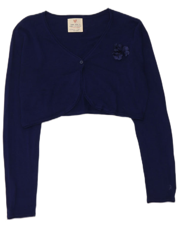 ZARA Girls Crop Cardigan Sweater 13-14 Years Navy Blue Floral