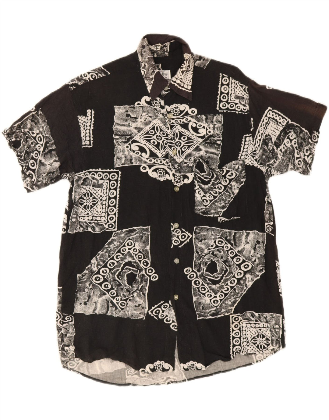 Rob Roy Mens Short Sleeve Shirt Medium Black Patchwork Viscose