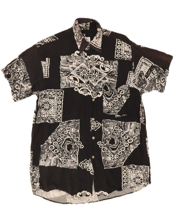 Rob Roy Mens Short Sleeve Shirt Medium Black Patchwork Viscose