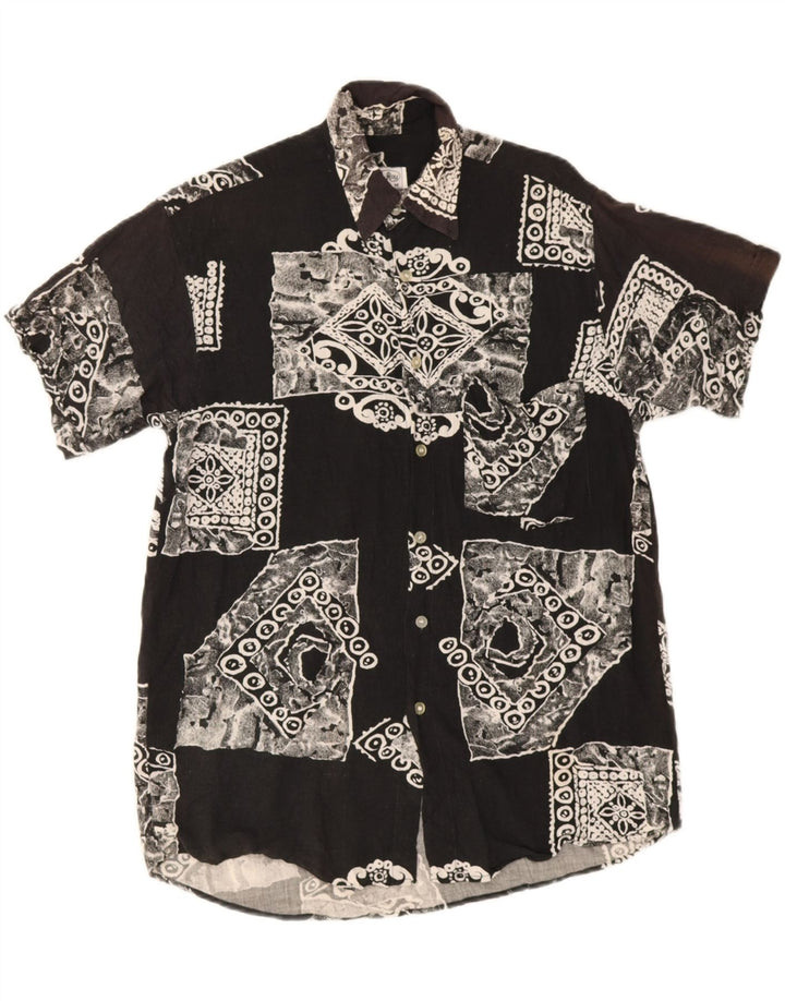 Rob Roy Mens Short Sleeve Shirt Medium Black Patchwork Viscose