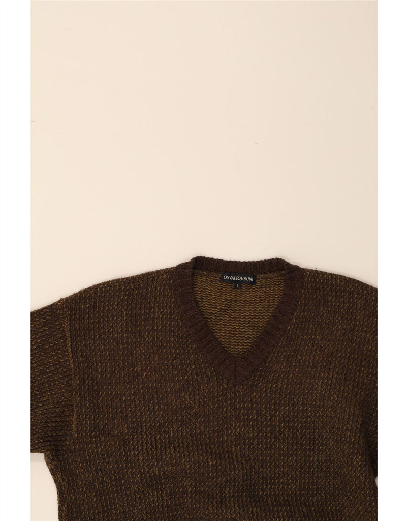 OSVALDO BRUNI Mens V-Neck Jumper Sweater Large Brown Vintage Osvaldo Bruni and Second-Hand Osvaldo Bruni from Messina Hembry 