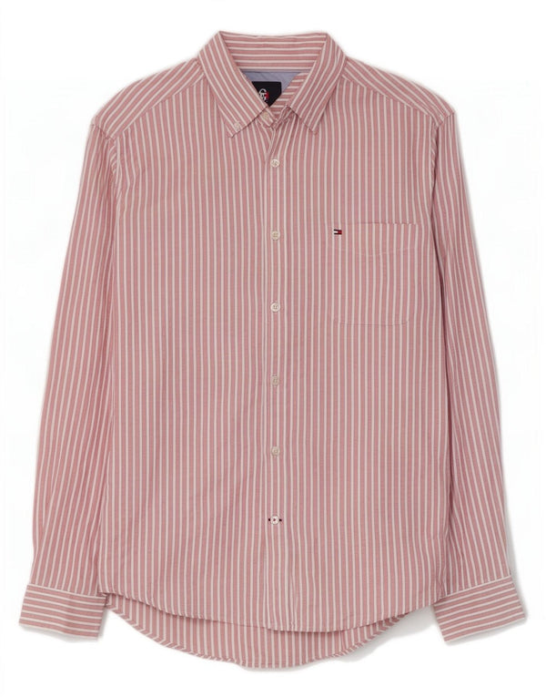 Tommy Hilfiger Mens Shirt Large Pink Striped Cotton