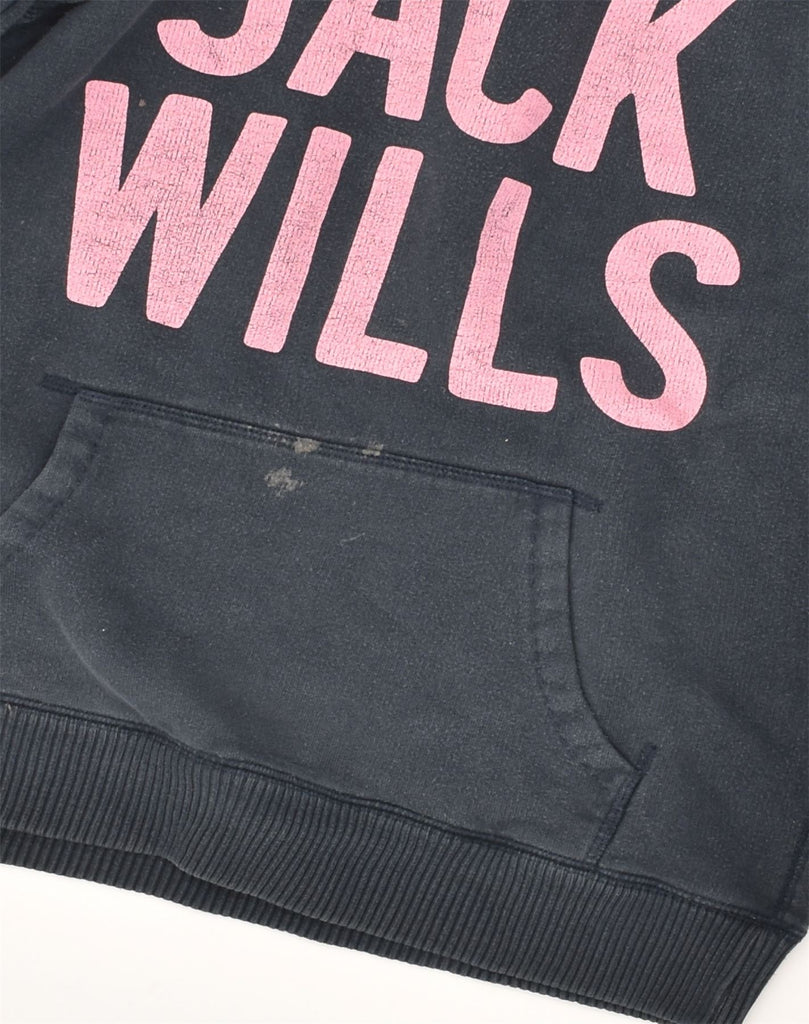 JACK WILLS Womens Graphic Hoodie Jumper UK 10 Small Navy Blue Cotton | Vintage Jack Wills | Thrift | Second-Hand Jack Wills | Used Clothing | Messina Hembry 