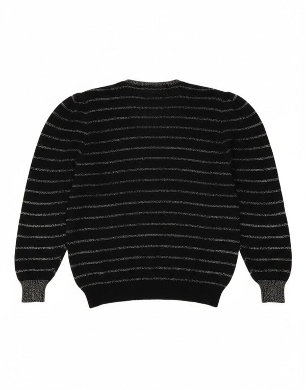 Bramante Womens V-Neck Jumper Sweater UK 16 Large Black Striped Mohair