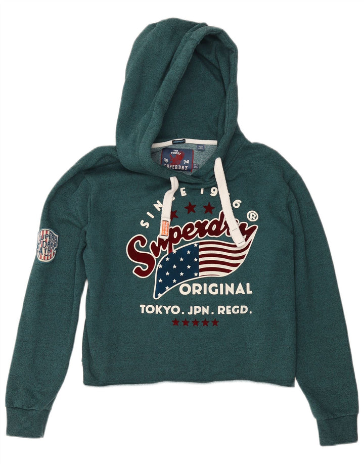 SUPERDRY Womens Oversized Crop Graphic Hoodie Jumper UK 10 Small  Green