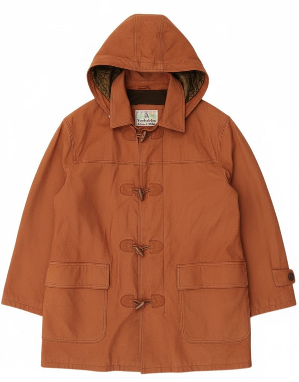 Vintage Mens Hooded Duffle Leather Coat IT 52 XL Brown Leather