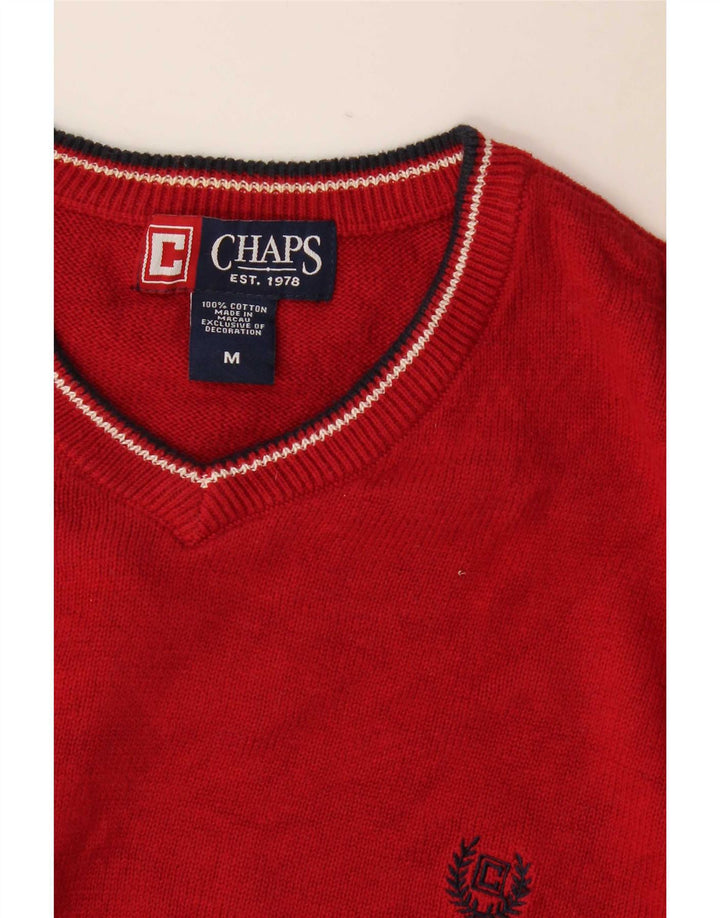 Chaps Mens V-Neck Jumper Sweater Medium Red Cotton