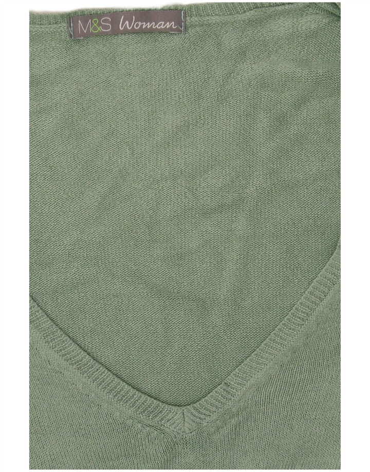 Marks & Spencer Womens V-Neck Jumper Sweater UK 12 Medium Green