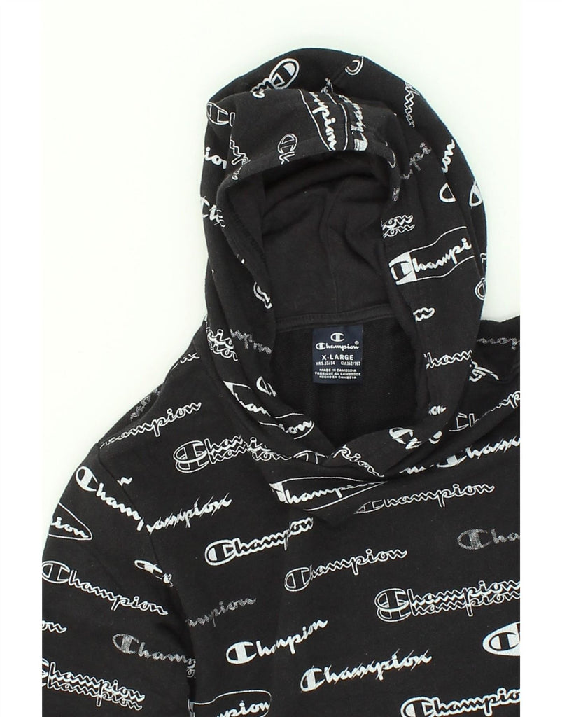 CHAMPION Boys Graphic Hoodie Jumper 13-14 Years XL Black Cotton Vintage Champion and Second-Hand Champion from Messina Hembry 