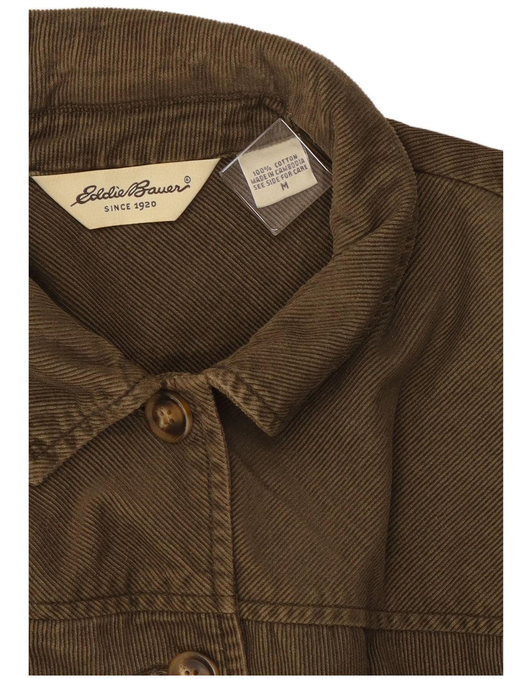 Eddie Bauer Womens Corduroy Jacket UK 14 Medium Khaki Cotton