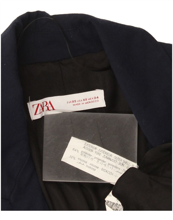 Zara Womens 1 Button Blazer Jacket UK 6 XS Navy Blue Polyester