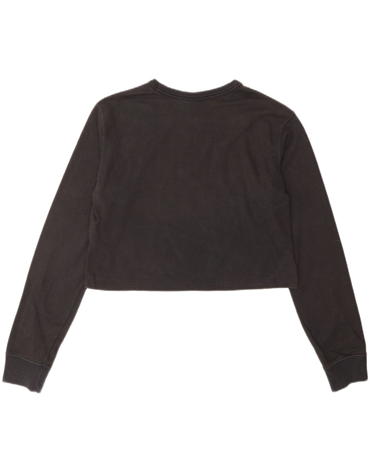 CHAMPION Womens Crop Graphic Top Long Sleeve UK 12 Medium Black Cotton