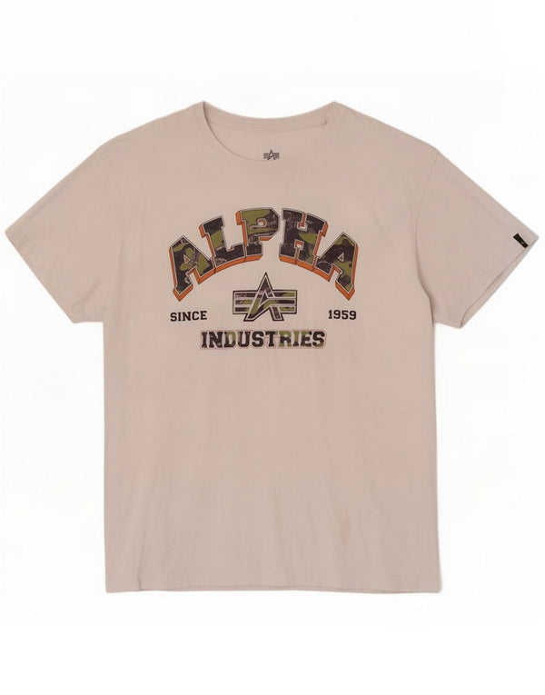 Alpha Industries Mens Graphic T-Shirt Top XL White Cotton