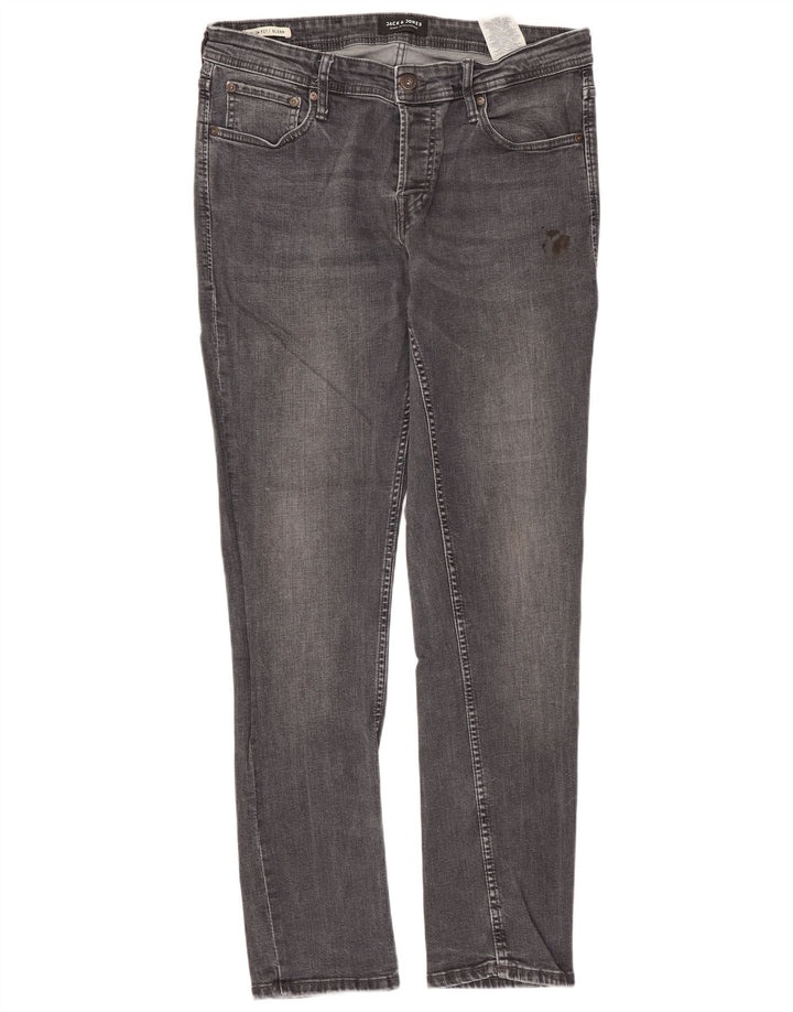 JACK & JONES Mens GLENN Slim Jeans W32 L32 Grey Cotton