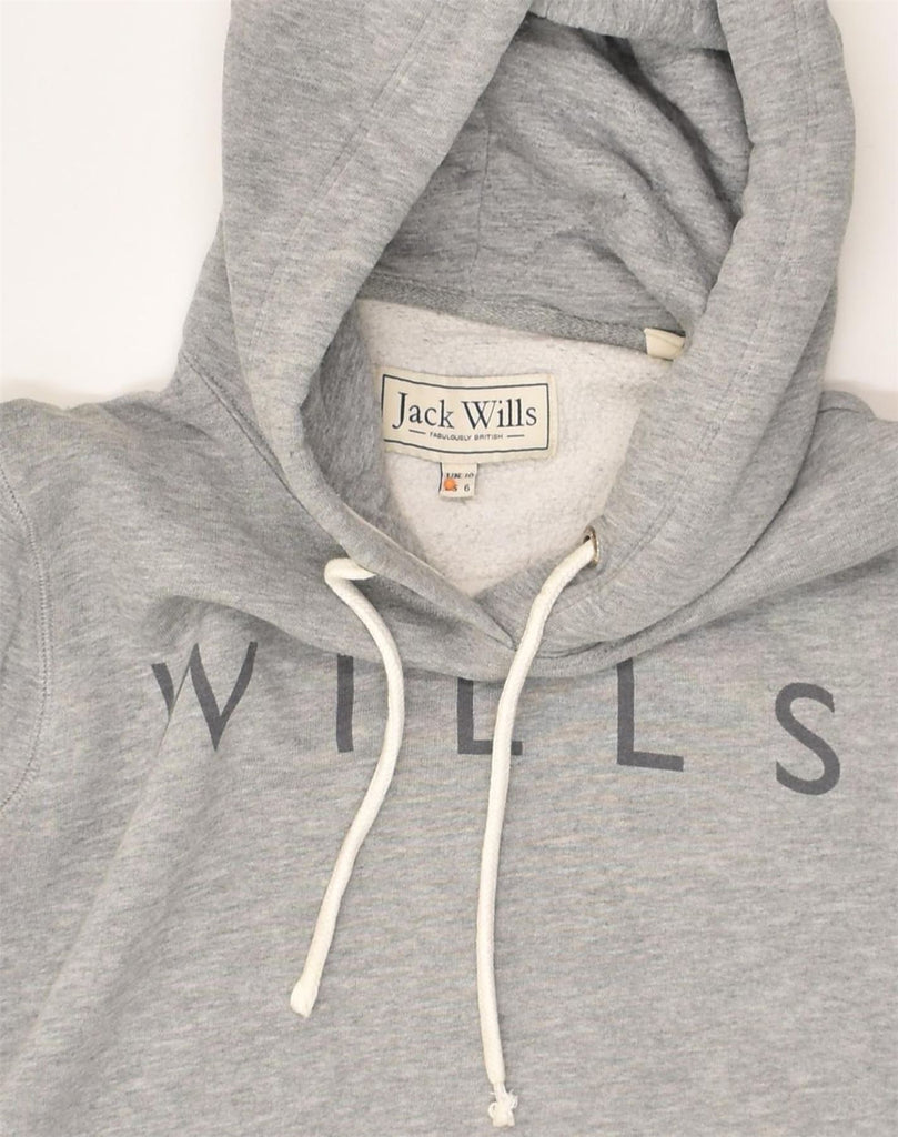 JACK WILLS Womens Graphic Hoodie Jumper UK 10 Small  Grey Cotton | Vintage Jack Wills | Thrift | Second-Hand Jack Wills | Used Clothing | Messina Hembry 