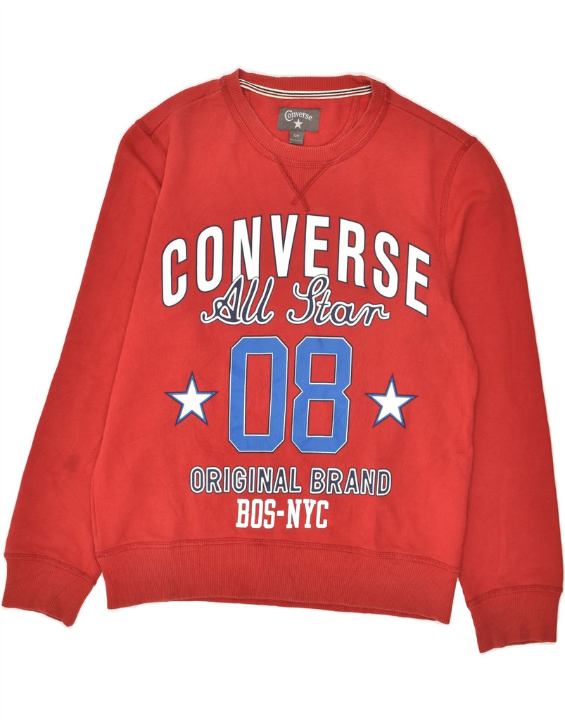 CONVERSE Mens Graphic Sweatshirt Jumper Small Red Cotton | Vintage Converse | Thrift | Second-Hand Converse | Used Clothing | Messina Hembry 