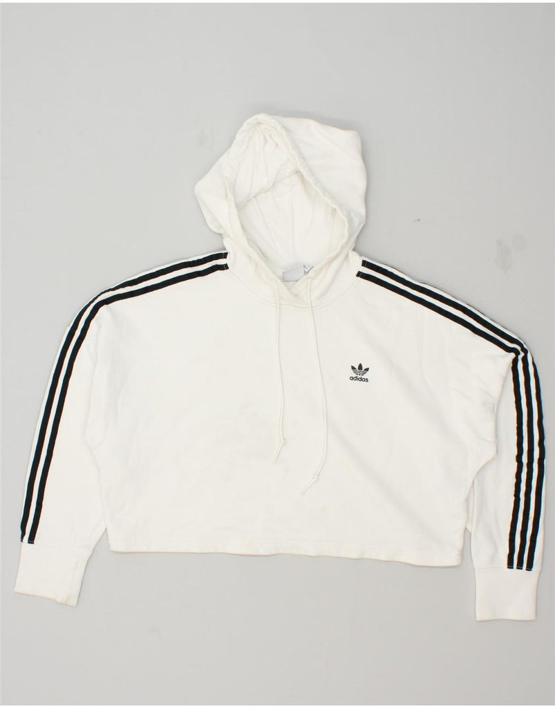 ADIDAS Womens Oversized Crop Hoodie Jumper UK 8 Small White Cotton | Vintage Adidas | Thrift | Second-Hand Adidas | Used Clothing | Messina Hembry 