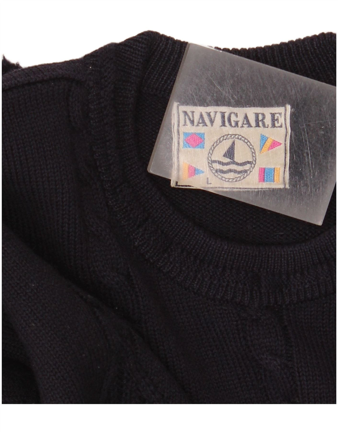 Navigare Mens Crew Neck Jumper Sweater Large Navy Blue Argyle/Diamond
