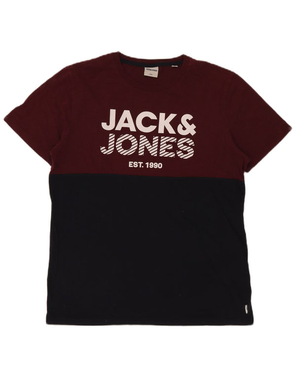 Jack & Jones Mens Graphic T-Shirt Top XL Burgundy Colourblock Cotton