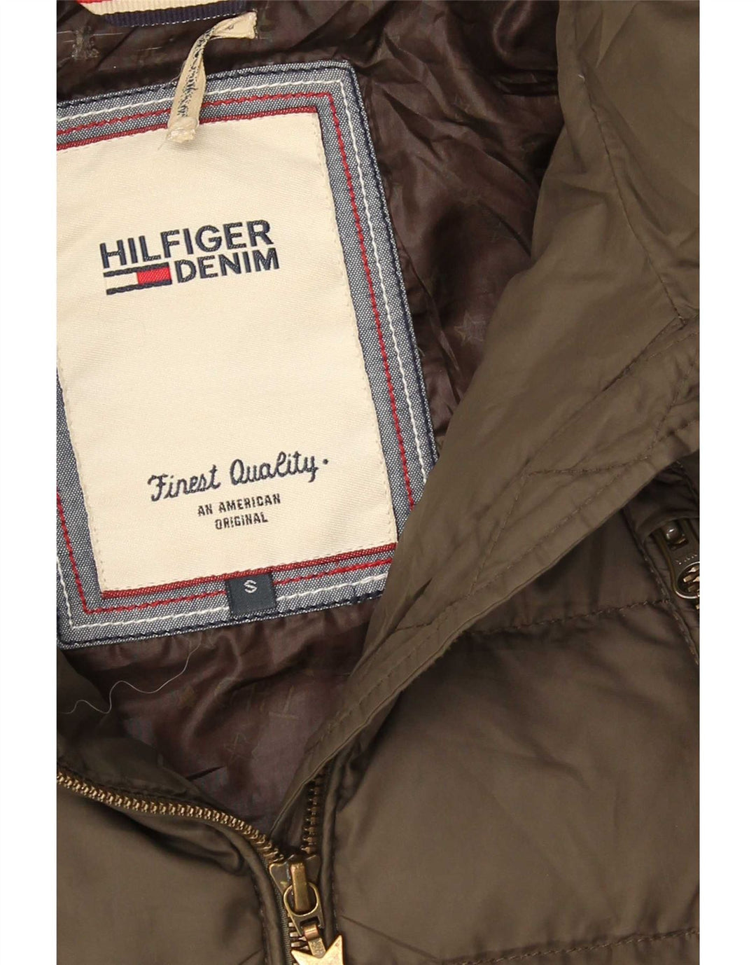 Tommy Hilfiger Womens Hooded Padded Coat UK 10 Small Khaki Polyester